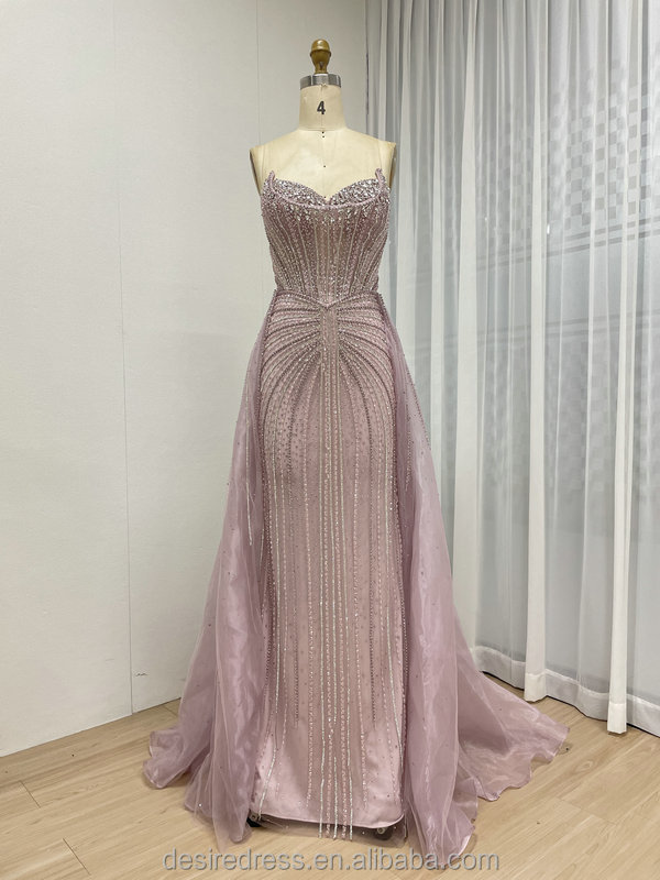 MB40365 Luxury Strapless Designer Evening Gown Embellished Hand Bead and Removable Back Skirt Timeless Style for Formal Occasion