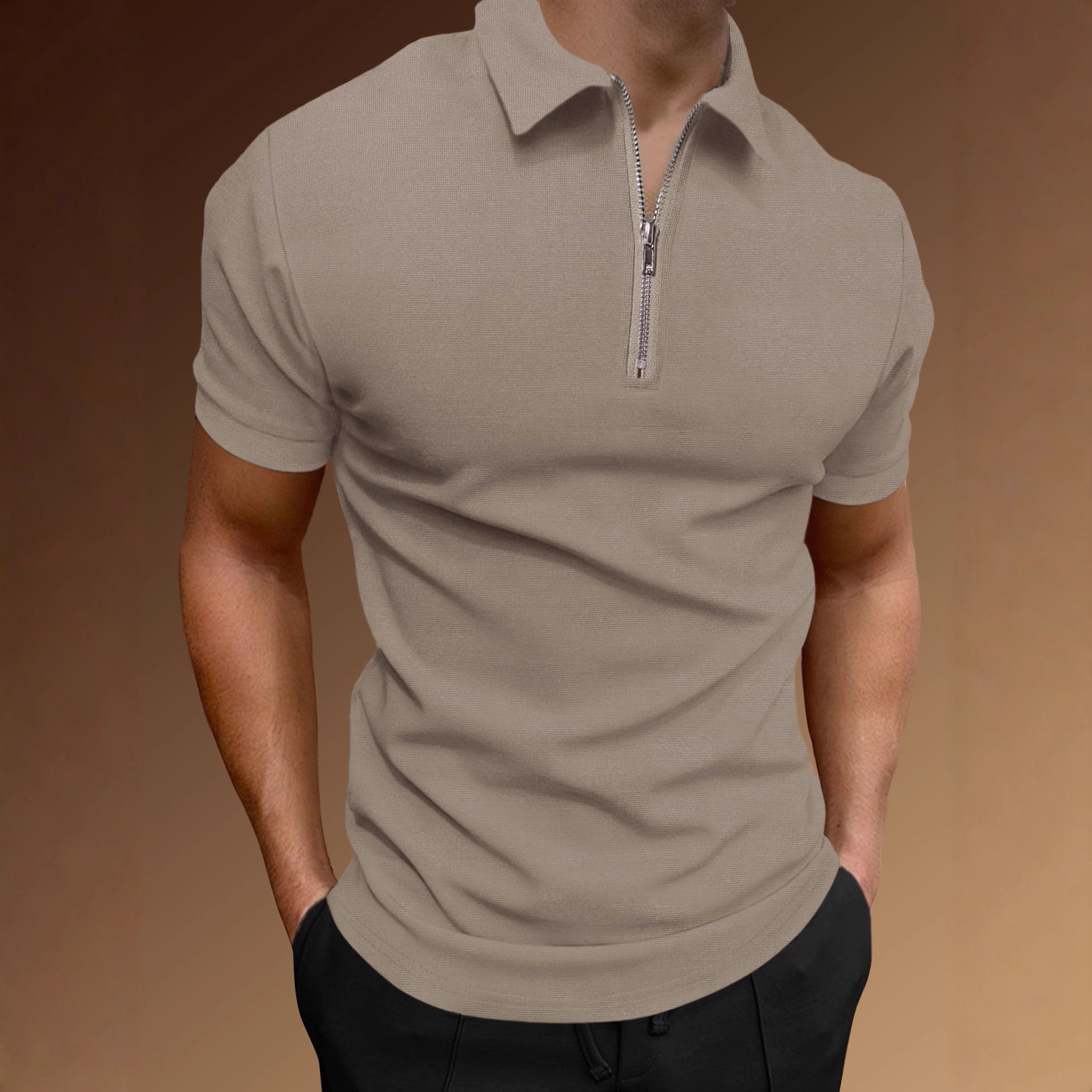 Customized Men's Summer Casual Solid Color Polo Shirt Short Sleeve Collar Zipper Polo Shirt