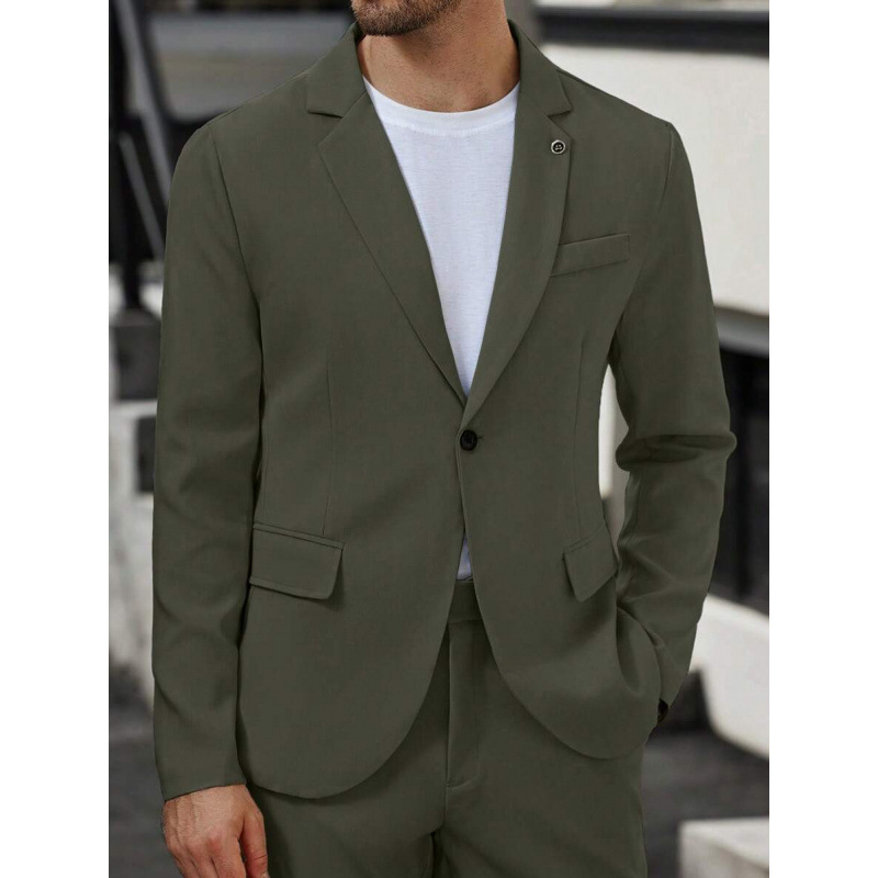 2-Piece Fashionable Green Men's Suit Single Breasted Worsted Jacket Long Pants Slim Fit Business Formal Anti-Shrink Suit for Men
