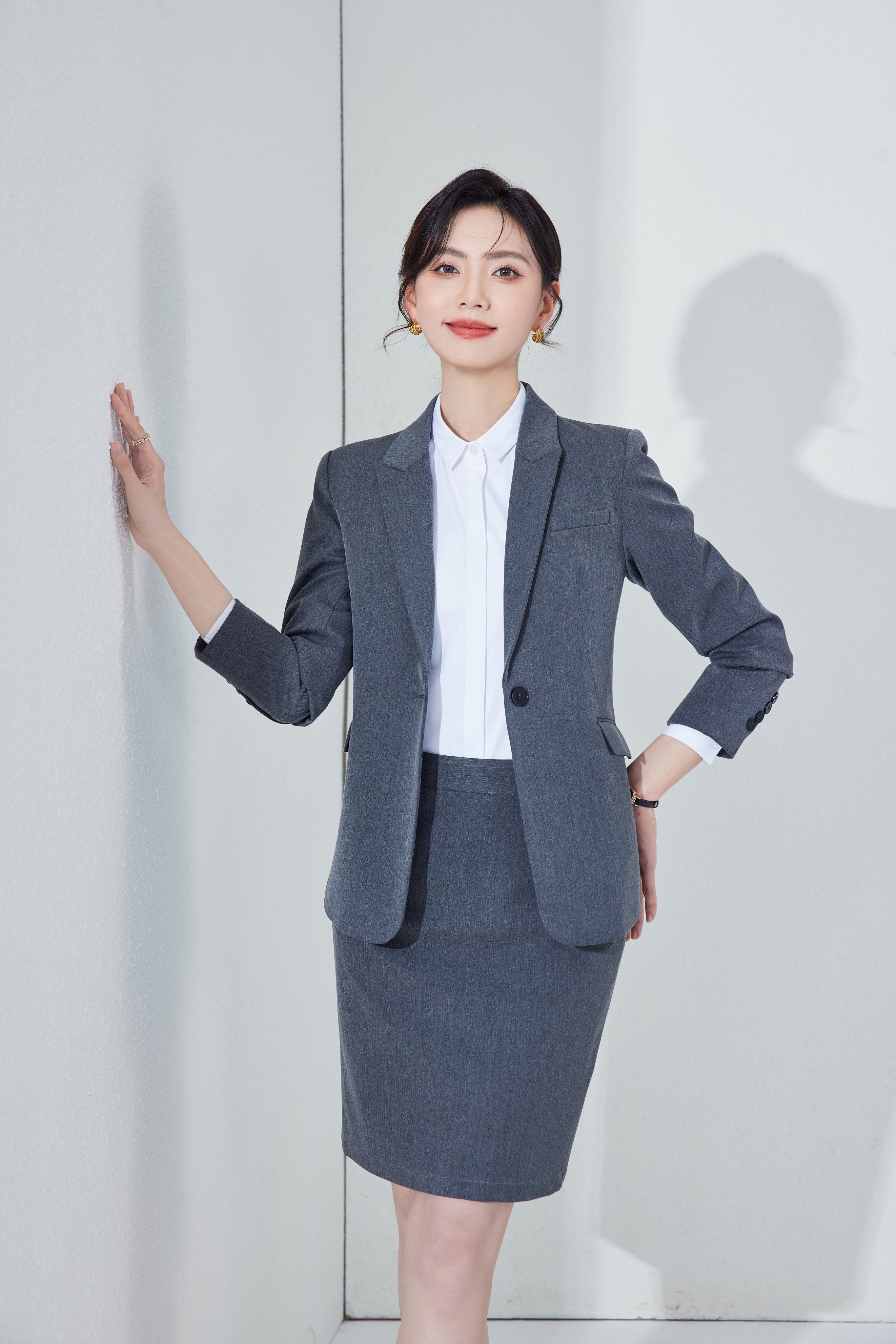 Durable Non-IronHigh Durability Work Women's Formal Office Business Suit Jacket &amp; Long Pants Set Button Decorated Church Uniform