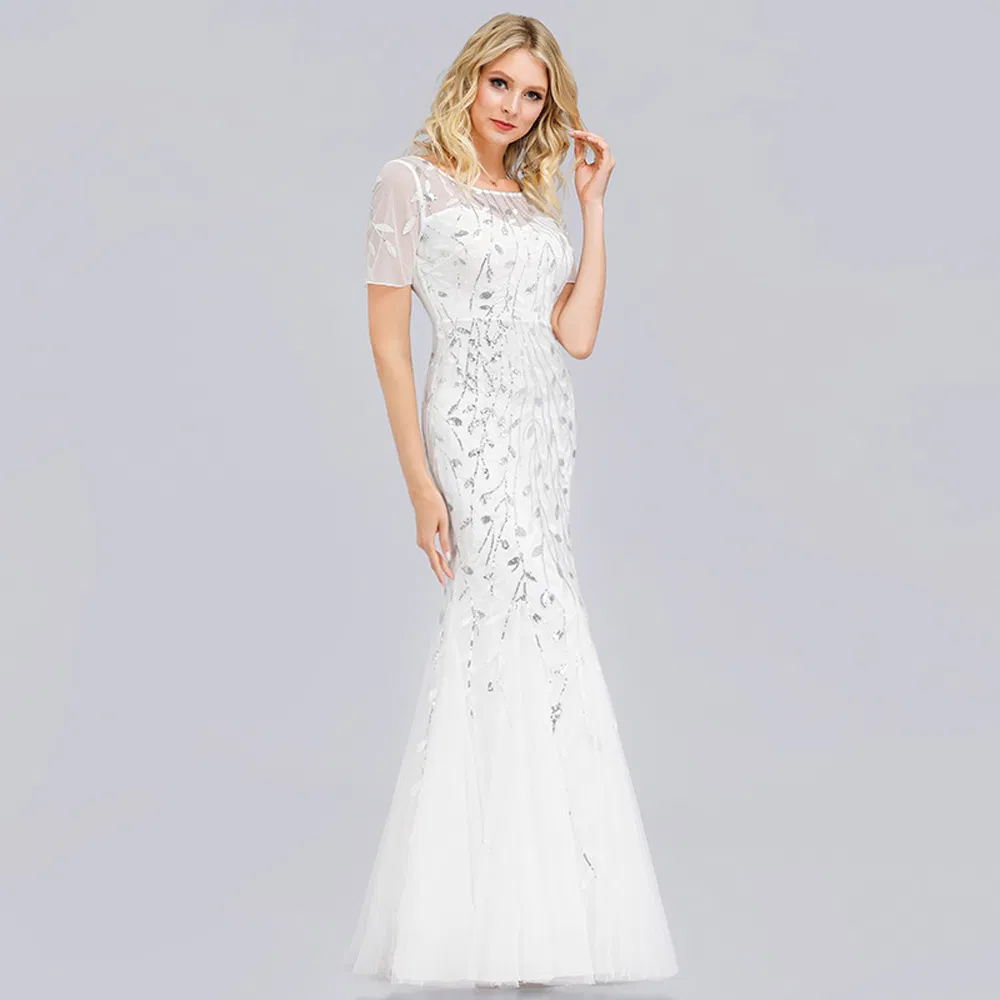 Sophisticated Long Lace Gown Elegant Banquet Dress Wedding Party Attire