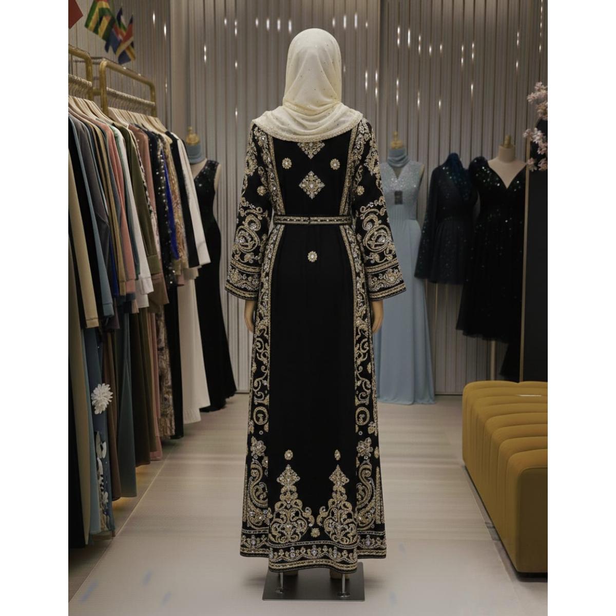 Best Quality Vintage Premium Nida Beaded Abaya Handcrafted Pearl Embellishment Loose Fit Modest Islamic Evening Wear Formal