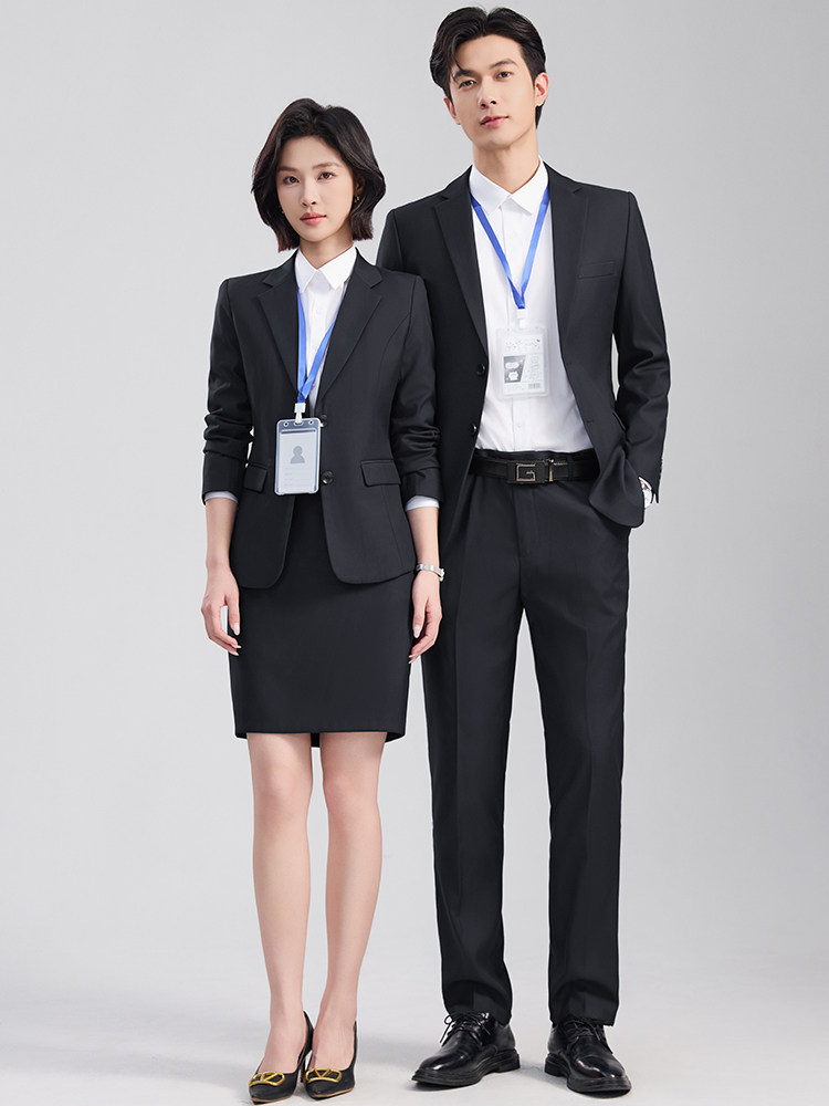 Male College Students Senior Sense Civil Servant Interview Black Business Suits Slim-fit Notched Collar Bonded Lining Polyester