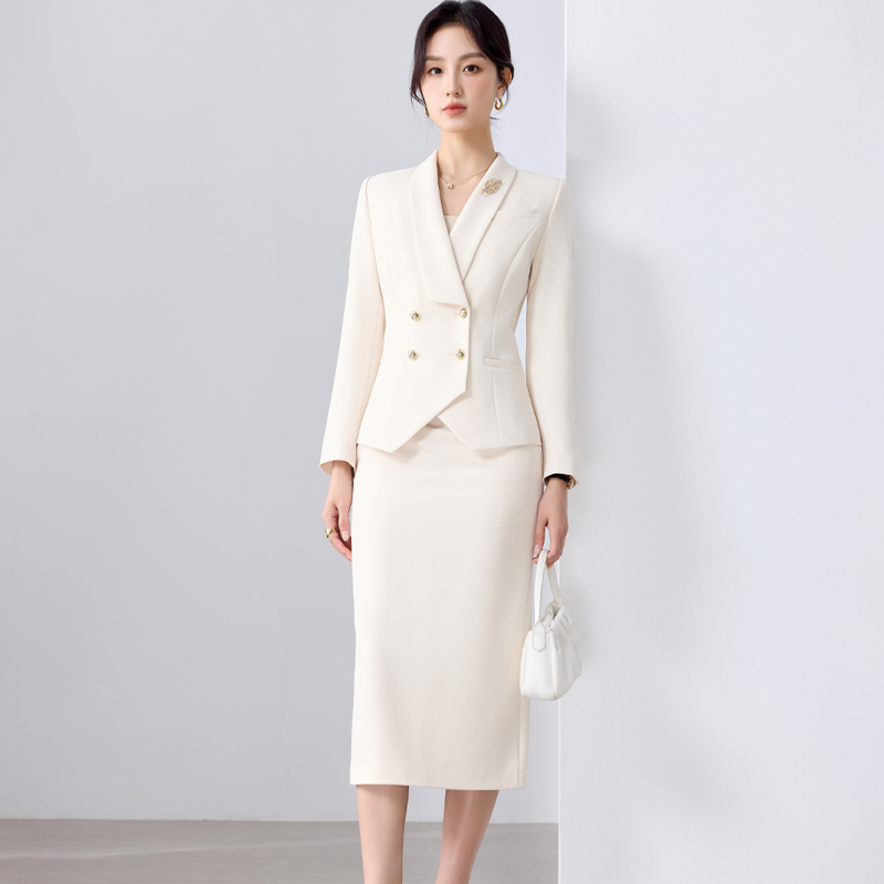 Women's Modest Business Formal Office Wear Suit Pants Set with Button Decoration