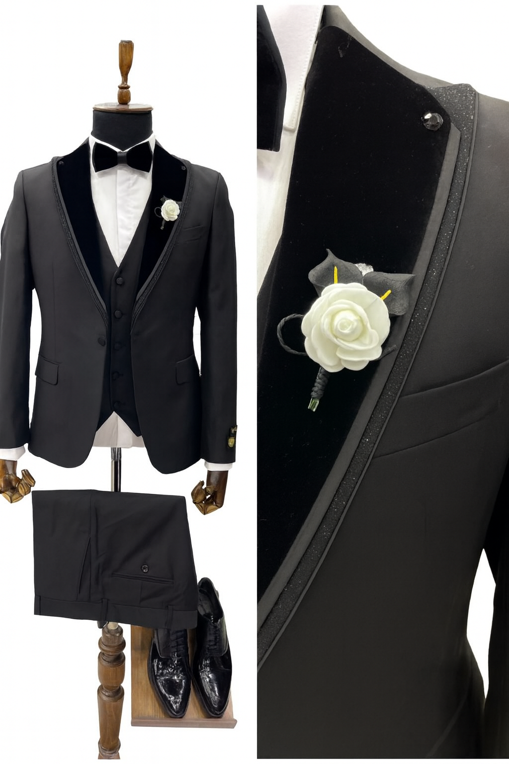 Men Luxury Waterproof Wedding Tuxedo Suit Three Piece Groom Set Classic Formal Blazer Vest Pants Elegant Slim Fit Party Plus