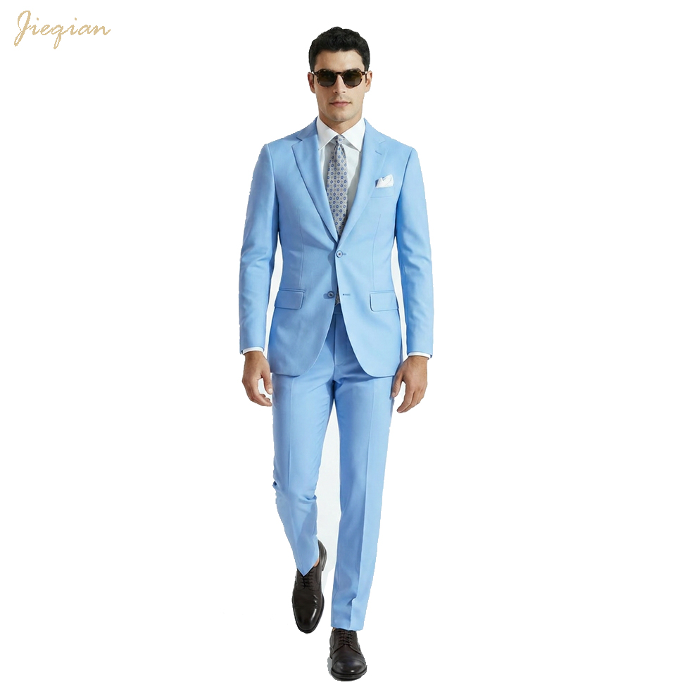 Modern Light Blue Slim Fit Wedding Suit For Men Premium TR Fabric Single Breasted Groom Tuxedo Formal Party Men's Suits