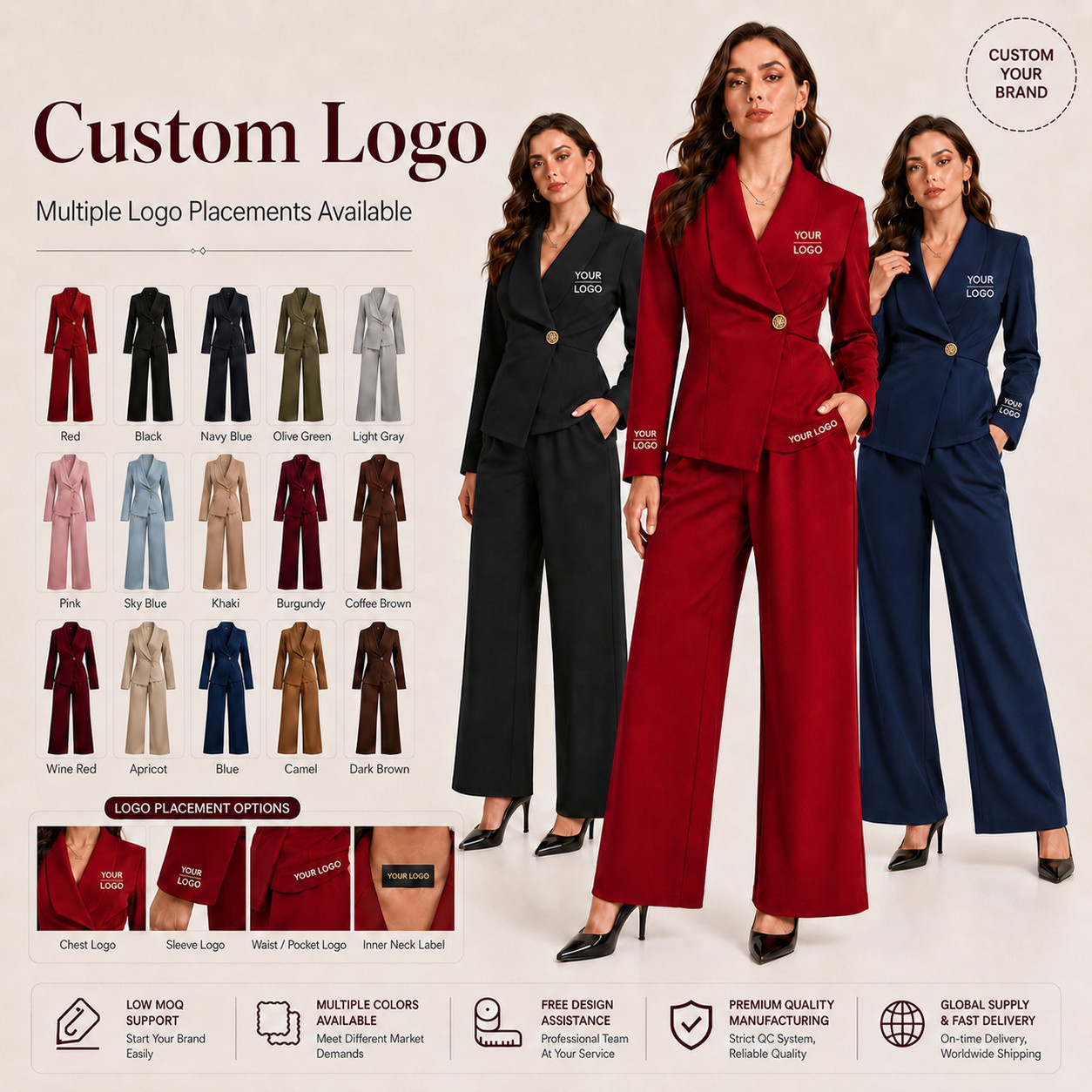 Elegant Women's Suit Set Fashion Long Sleeve Asymmetric Blazer and Straight Leg Pants Two Piece Set for Business Office Wear