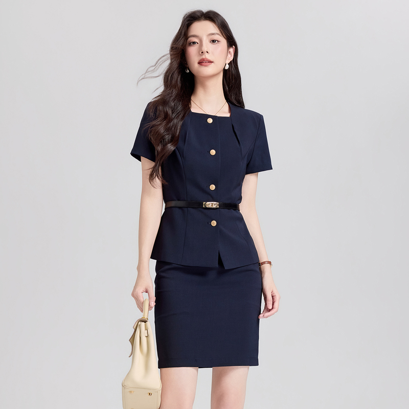 Apricot Short-sleeved Suit Women's 2026 New Professional Wear Advanced Temperament Waist commuter Women's Formal Dress