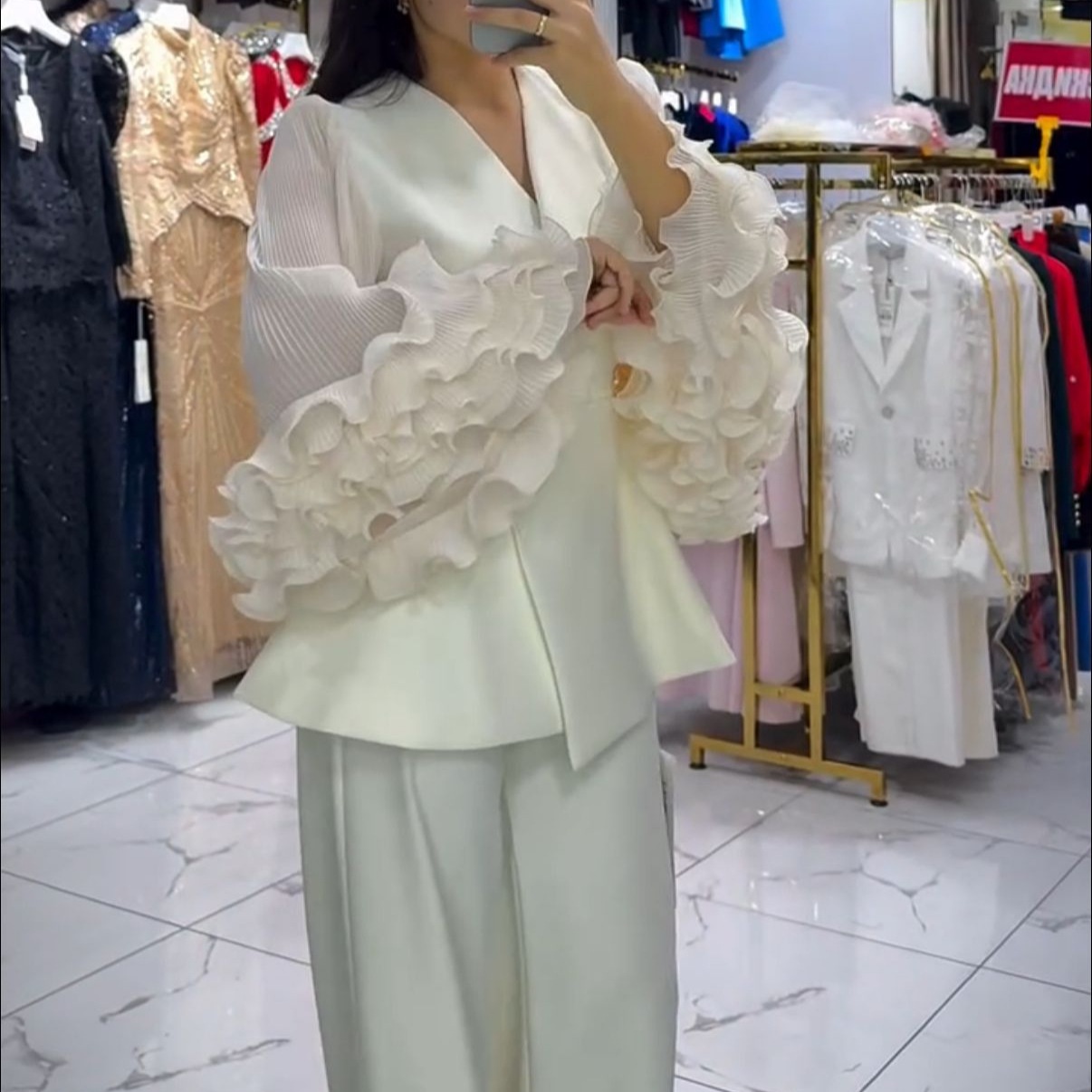 26 Spring/Summer New Style Women's Formal Suit Set Long-Sleeve Blazer Lace Decoration Velour Fabric Matching Trousers