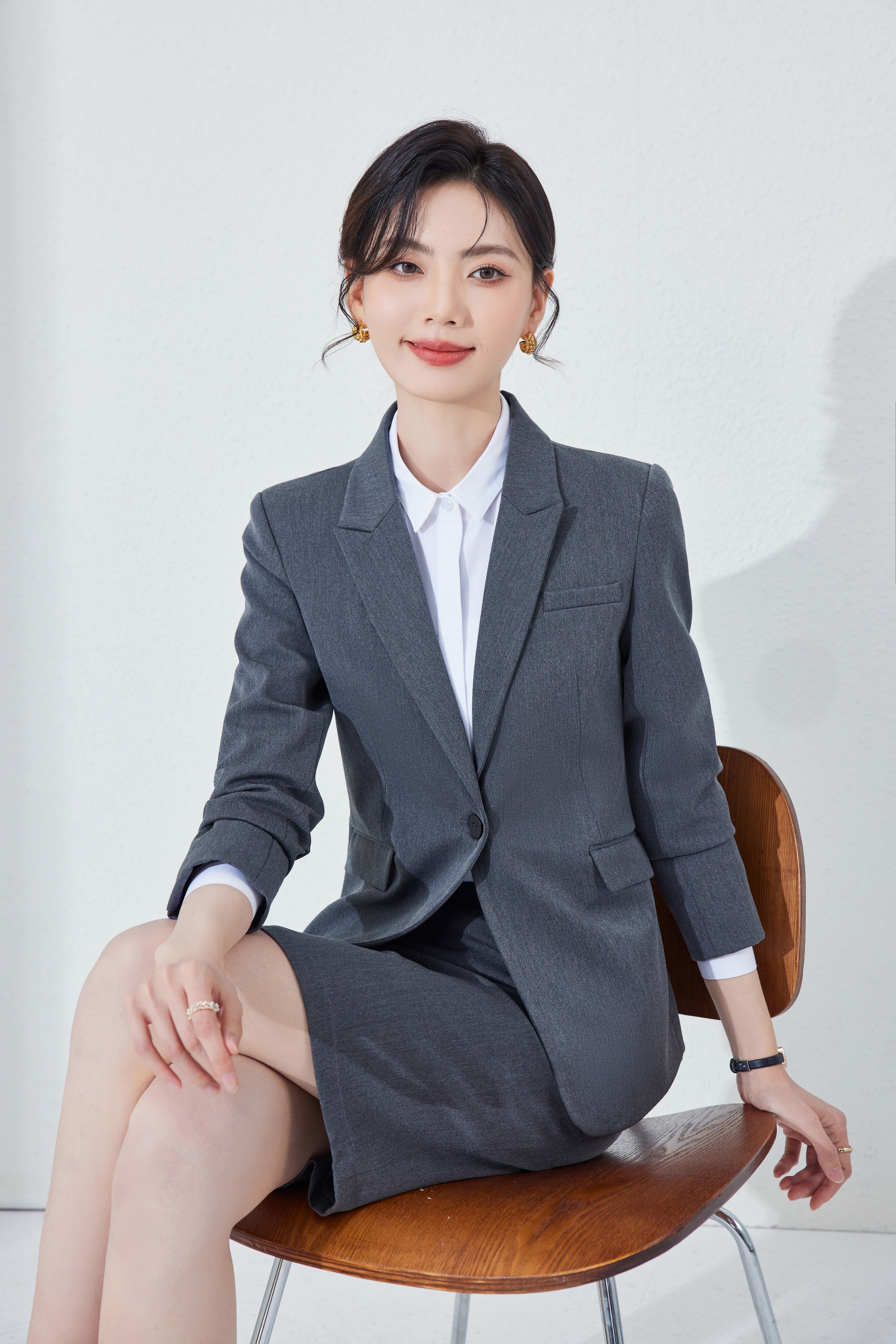 Durable Non-IronHigh Durability Work Women's Formal Office Business Suit Jacket &amp; Long Pants Set Button Decorated Church Uniform