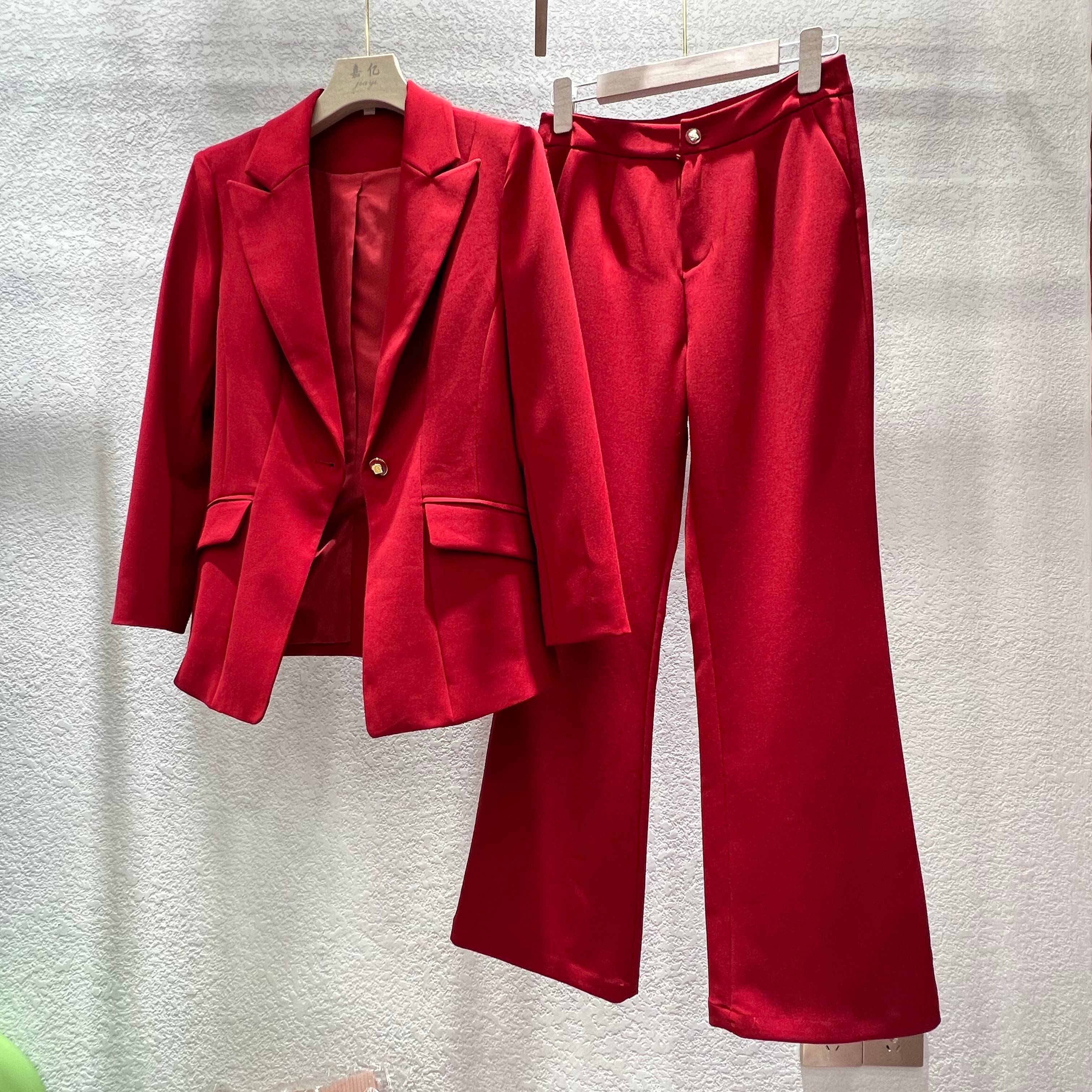Formal Suit Red Single Breasted Blazer Front View