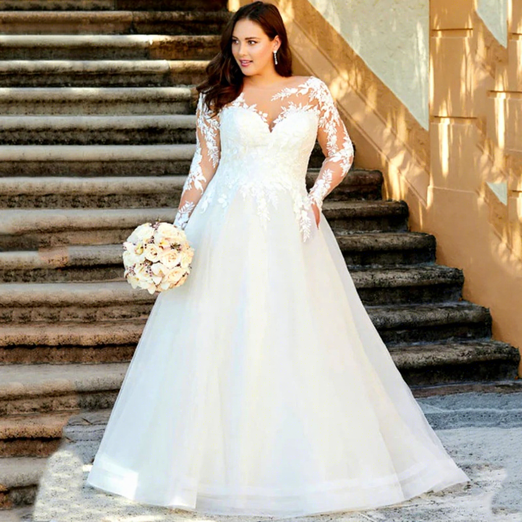 European American Foreign Trade Simple Ball Gown Wedding Dress Long Plus Size Girl Slim-fit 100% Cotton Lace Crystal Large Size