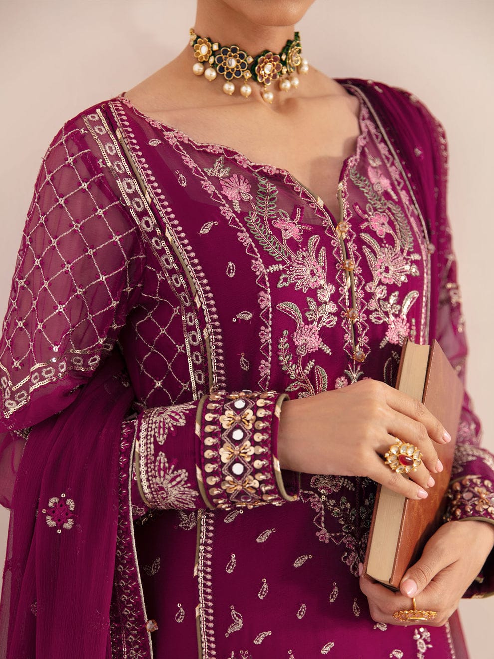 Luxury Embroidered Chiffon Wedding Collection 3 Piece Suit &ndash; Unstitched / Custom Stitched Bridal Formal Dress for Women