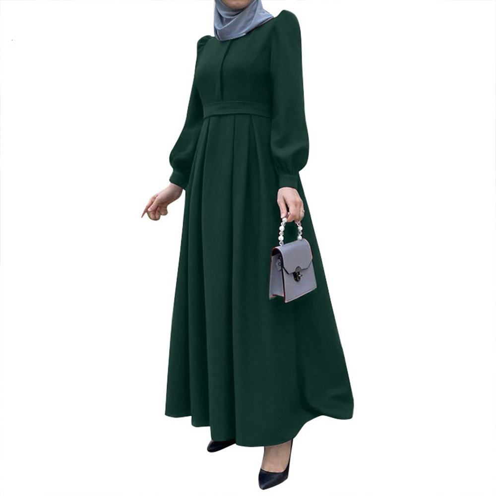 Modest Evening Dubai Abaya Muslim Dress Organza Custom Fabric Plated Waist Islamic Abaya Clothing Women's Plated Abaya Frock