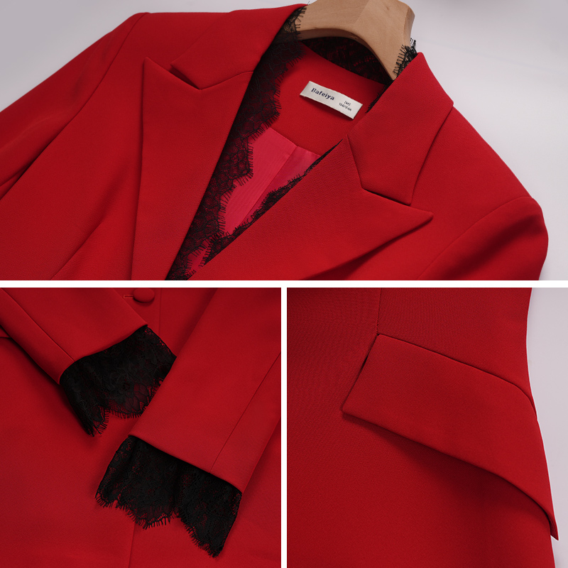 High-end Lace Splicing Velour Anti-Wrinkle Women's Designer Suit Set Annual Meeting Announcer Wedding Host Formal Wear