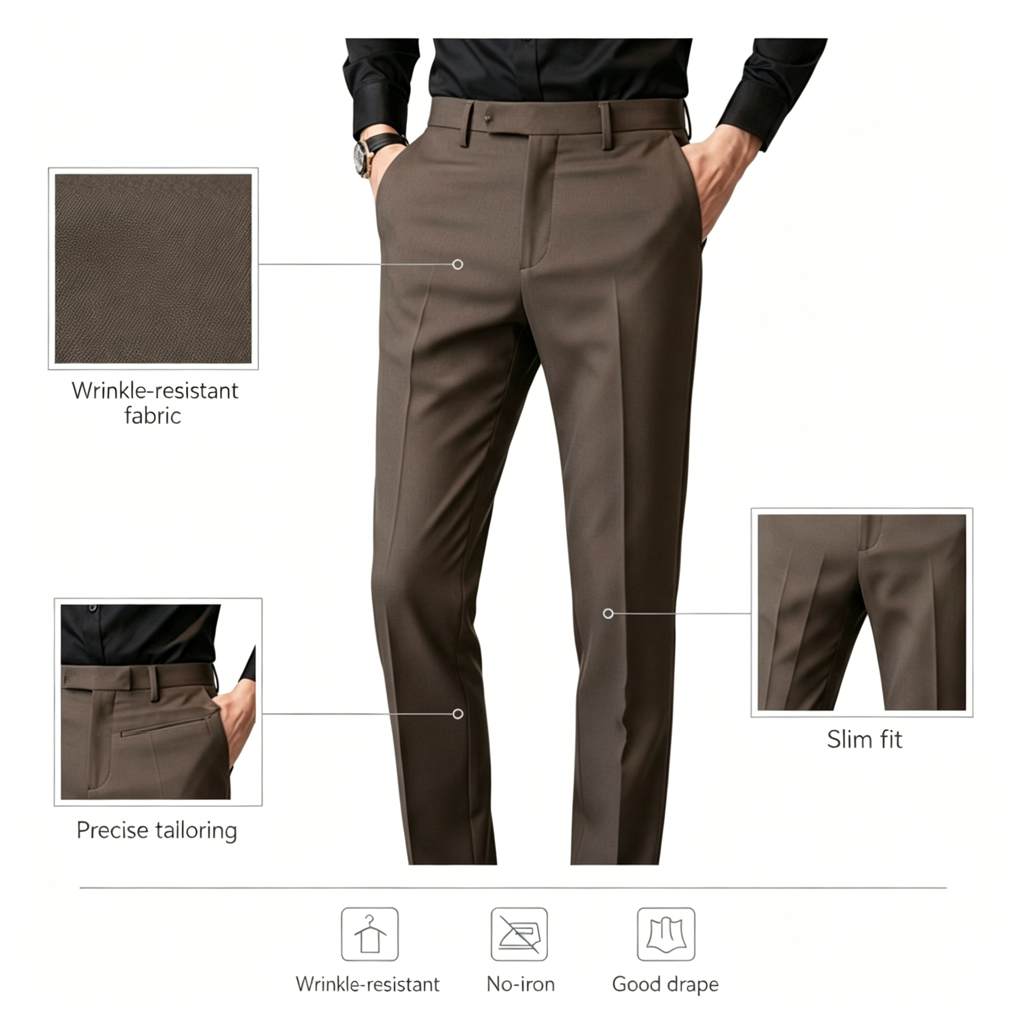 Fashionable Business Suit Pants Black Custom Logo Formal Style Waterproof Social Casual Style Men's Suit Pants