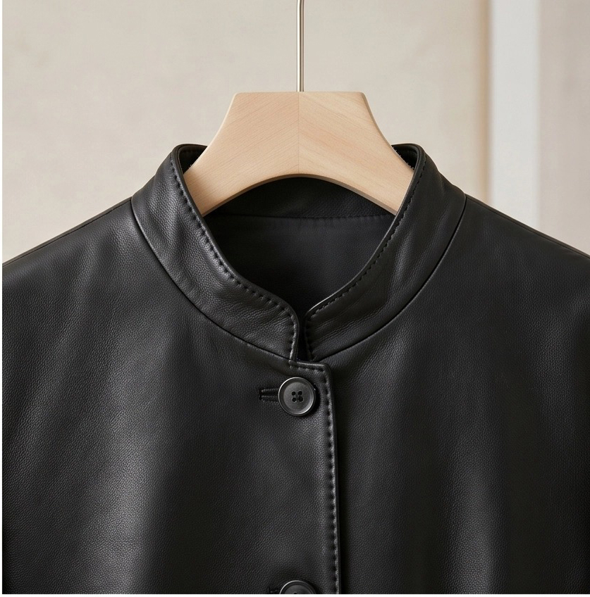 New Arrival Women Black Lambskin Leather Jacket Stand Collar Minimalist Outerwear for Casual &amp; Formal