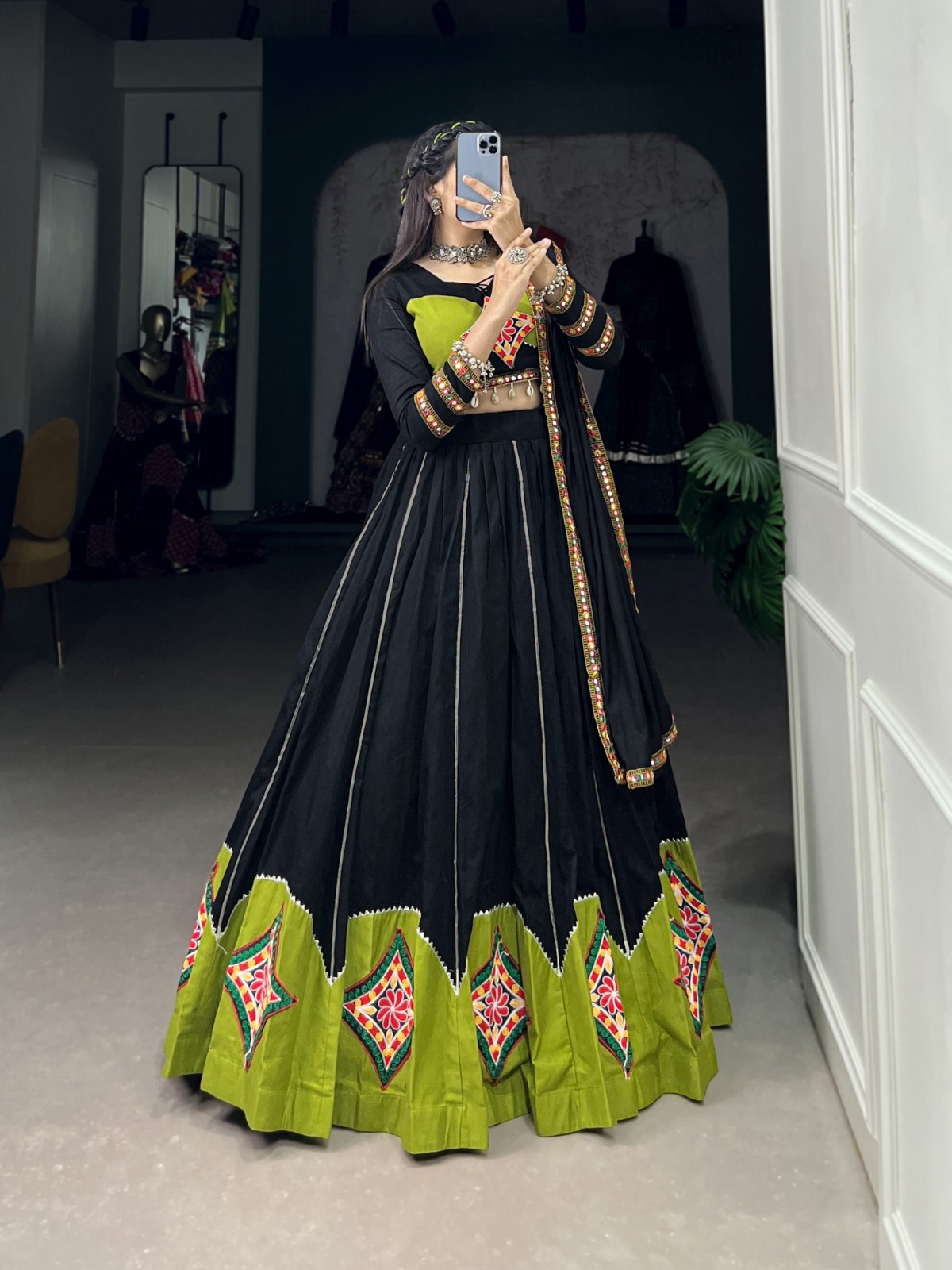 New Beautiful Pure Cotton Patch Work and Gota Patti Lace Navratri Collection for Women's Evening Dresses