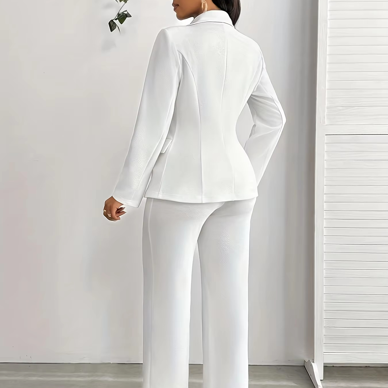 High Waisted Satin Suit Solid Color Long Sleeved Pants Set Stylish Office Lady Formal Commute Outfit Suit Set