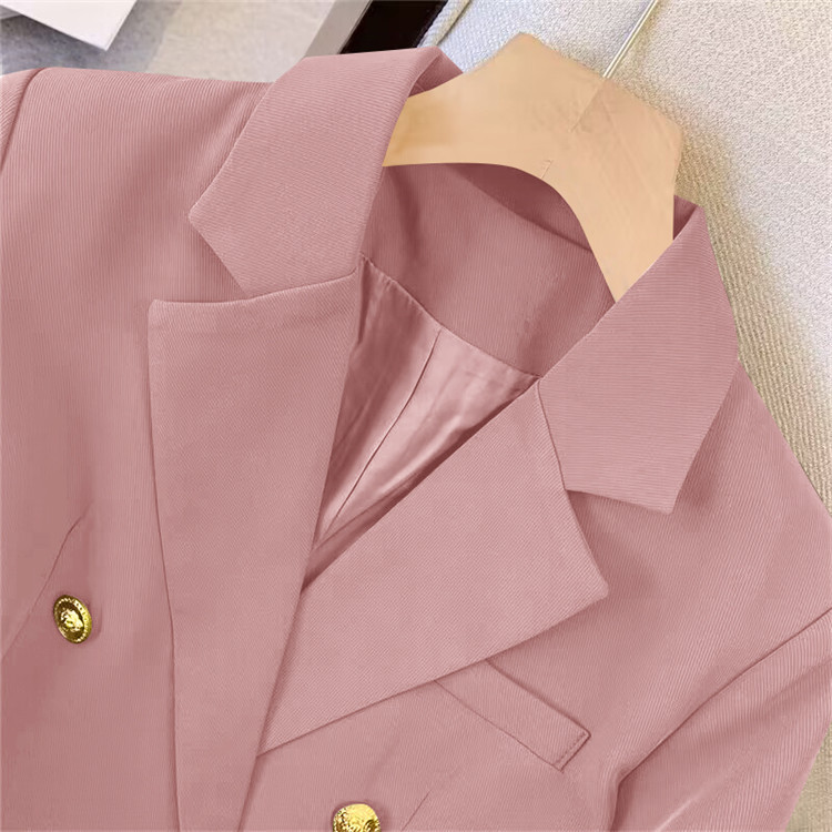 Women's Double Breasted Office Suit Hot Sale Casual Spring Autumn Two-Piece Set Clothes Button Decoration Lady Solid Color Suits