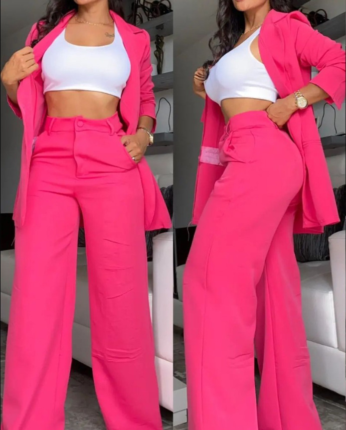 Fashion Women's Formal Set High Quality Elegant pink Woman Business Suit Set Blazer Jacket and Pants Fit Display