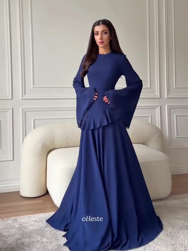 Women's Muslim Modest Long Sleeve Maxi Dress with Cinched Waist | Elegant Graceful Islamic Long Dress for Party &amp; Formal Wear