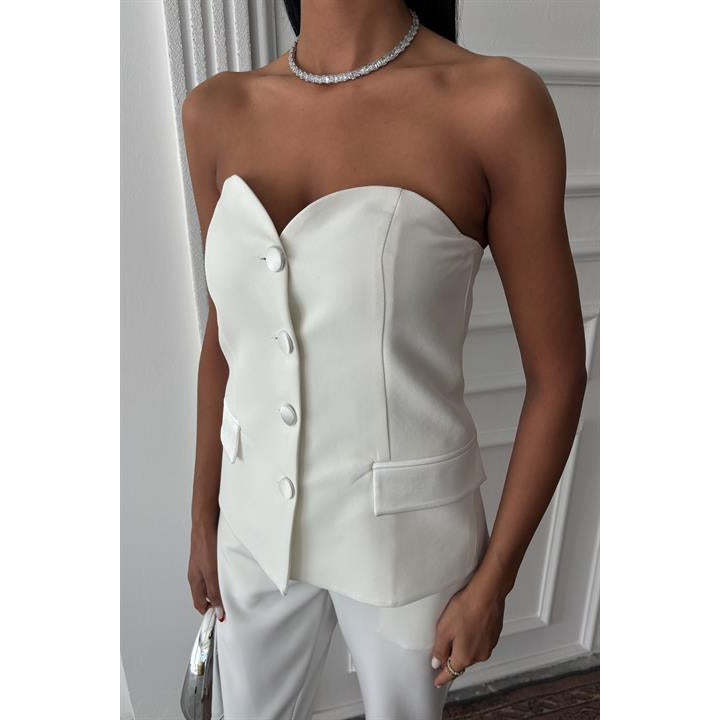 Sobe Women's ECRU Satin Suit Set Two Piece Blazer Pants Formal Wear with Needle Detection Model 10024