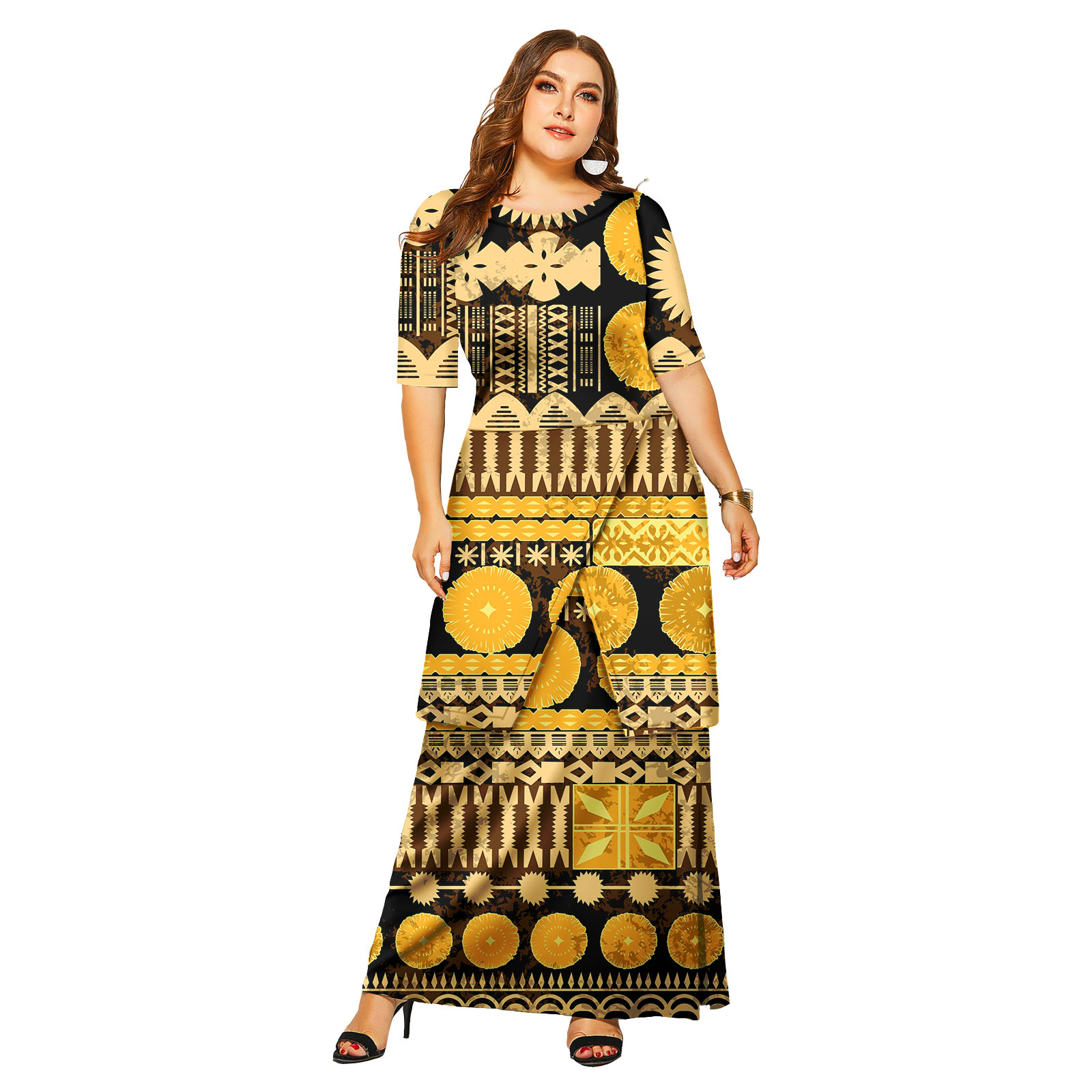 Pacific Island Style Dress Custom Samoan Puletasi Tonga Puletaha Ptaha 2pcs Ladies Tops and Skirts 2 Pieces Set
