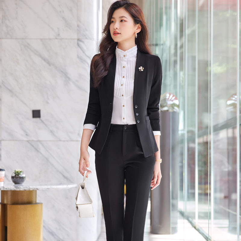 Women's High-End Professional Small Suit for Spring and Autumn Gold Formal Dress for Work or Shop Elegant Temperament