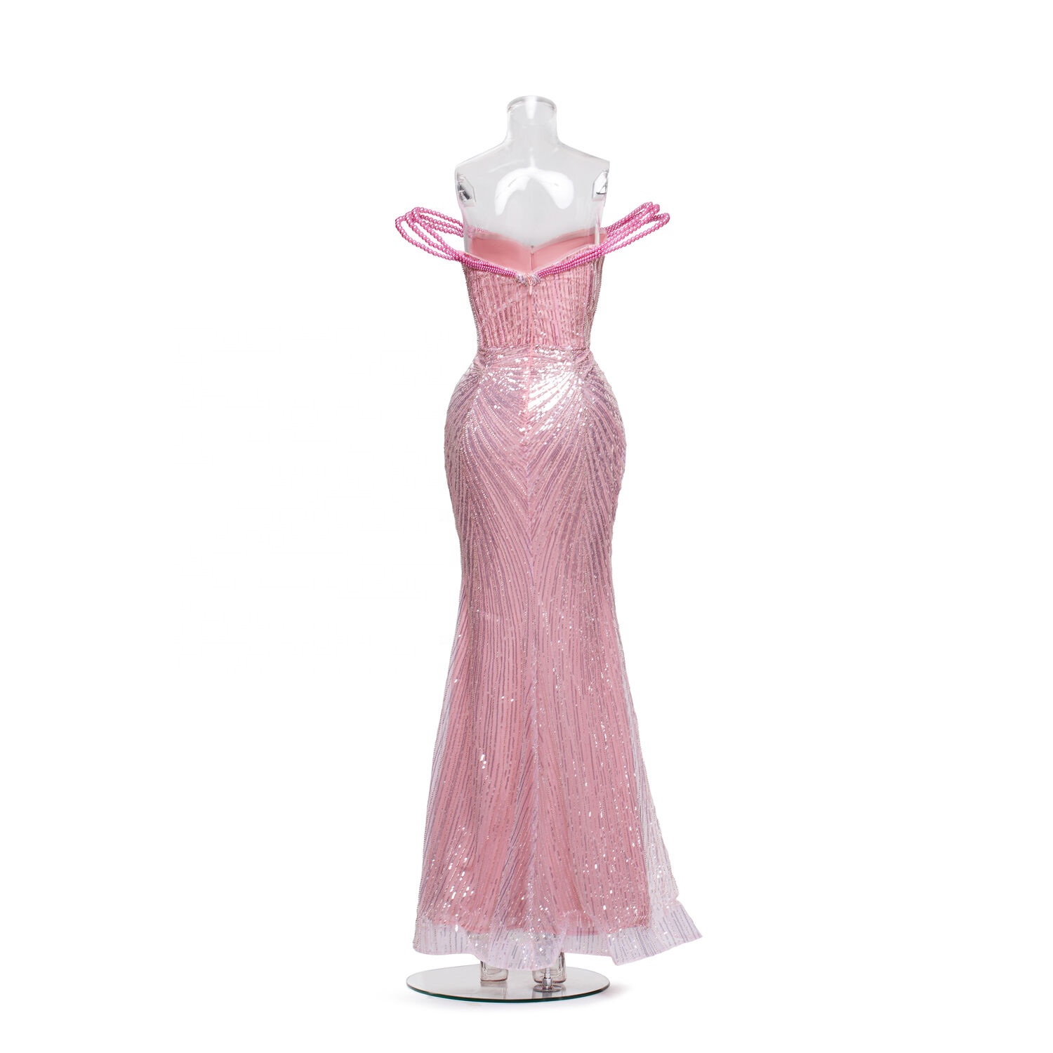 High Shine Minimalist Gown With Gradual Density Beading From Waist to Hem Diffusion