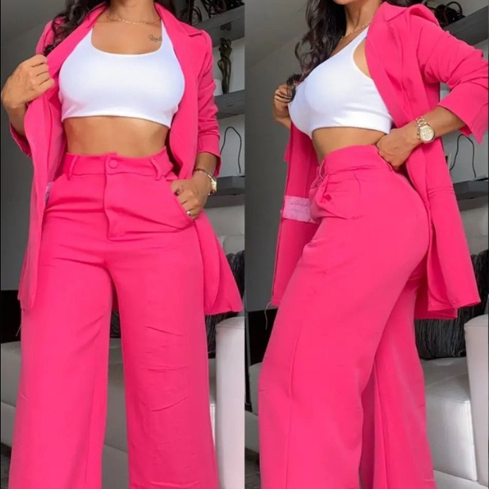 Elegant Pink Business Suit Set Women Formal Blazer And Pants Set Turn-down Collar High Quality Office Lady 2 Piece Set