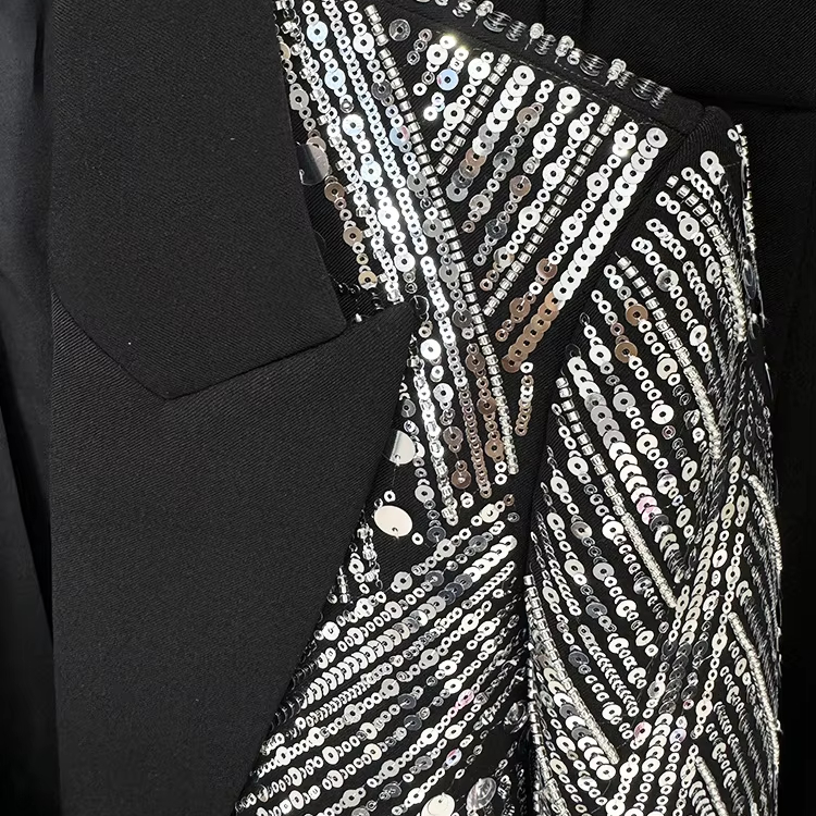 Luxury Premium Black Two Piece Suit Set Silver Sequin Blazer Long Pants Formal Evening Party Formal Suits for Women