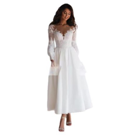 Drop Shipping Modern White Lightweight Wedding Dress Deep V-Neck Backless Slimming Registration Dress Small Formal