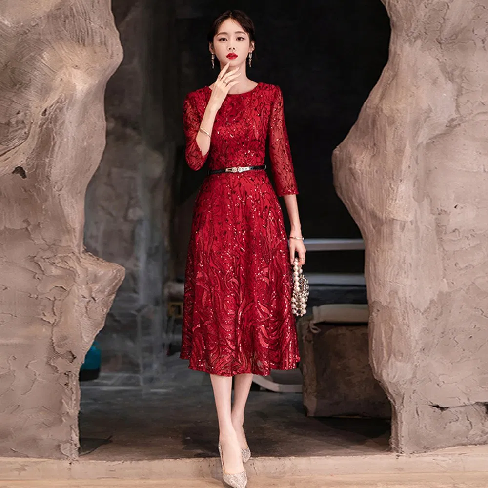 Chic Fashionable Mob Dress Wedding Guest MIDI Length Classy Banquet Outfit