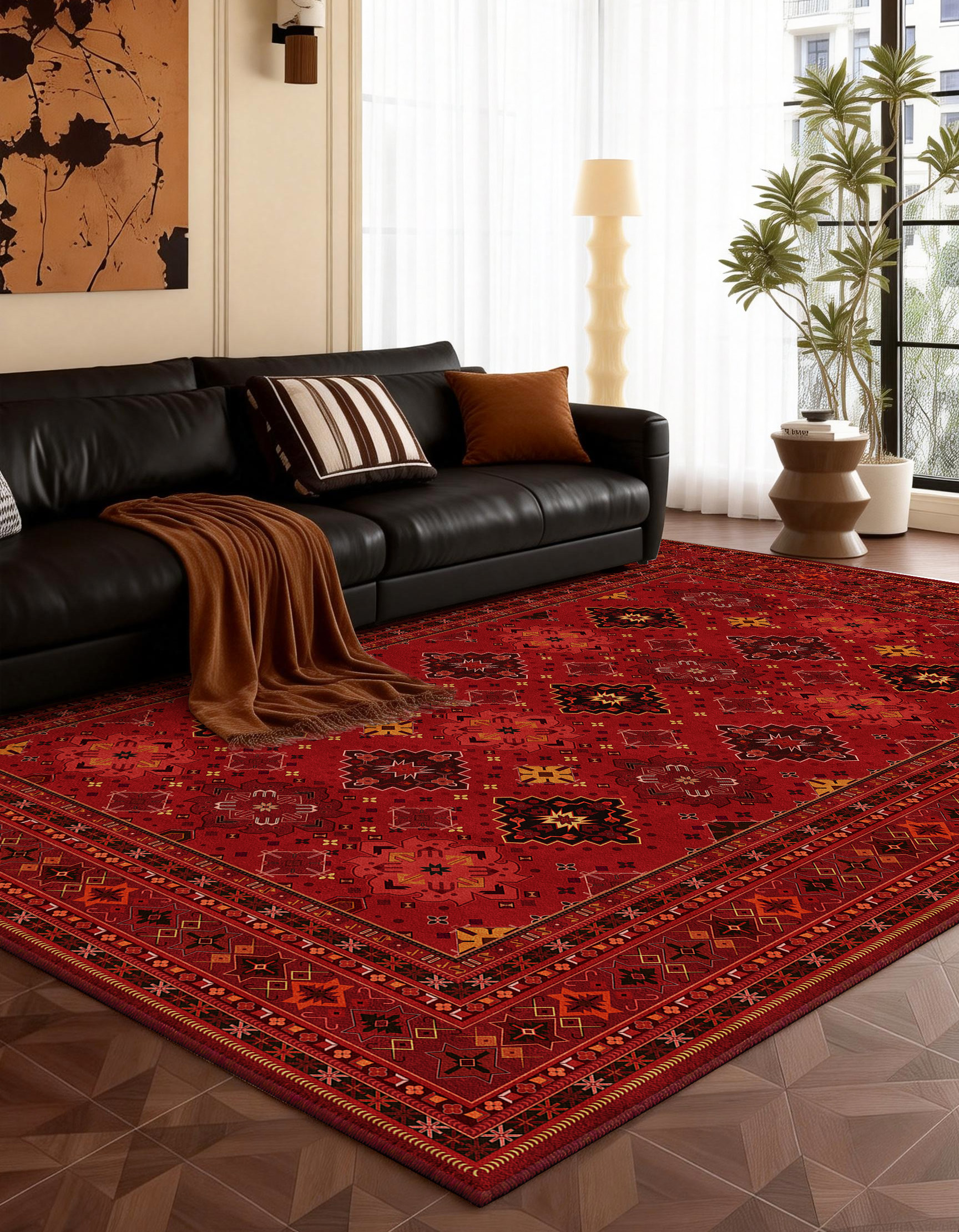 Bestselling Washable Red Carpet, Middle Eastern Pattern, For Living Room &amp; Hotel