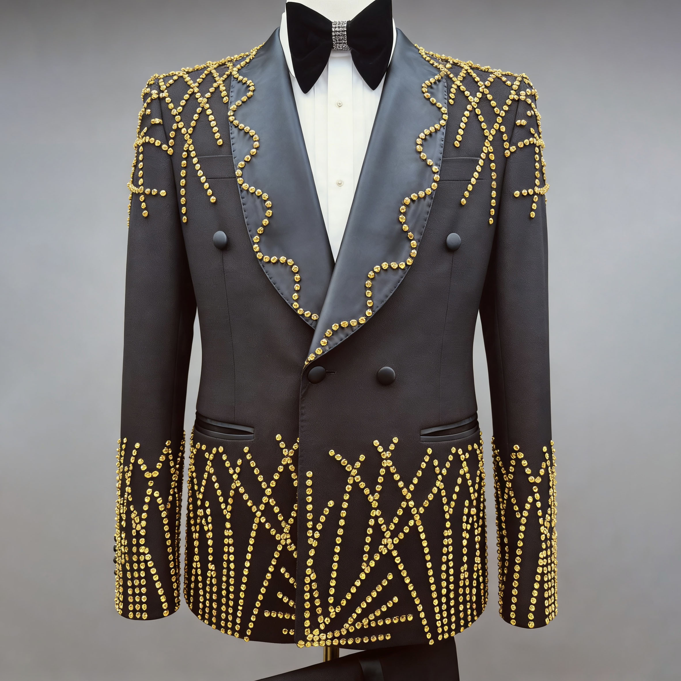 Custom Handcraft Mens Suits 2 Piece Set for Red Carpet Glam Stage Performance Rhinestone Pattern Groom Formal Wear for Wedding
