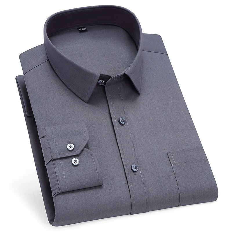 Men's Professional Anti-Wrinkle Korean-Style Dress Solid White Long Sleeve Slim-Fit Single Breasted Business Formal Breathable
