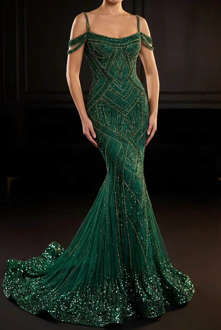 Exquisite Handmade Crystal Beaded Mermaid Dress Off-Shoulder Formal Gown High-End Evening Wear Women Special Occasion Party