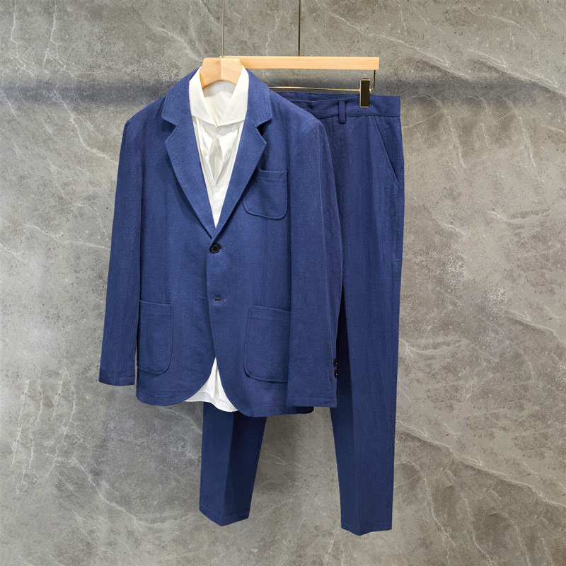 Lightweight Linen Suit for Men Single-Breasted Summer Wedding Suit Set with Casual Blazer | Solid Color Formal Groomsmen Attire