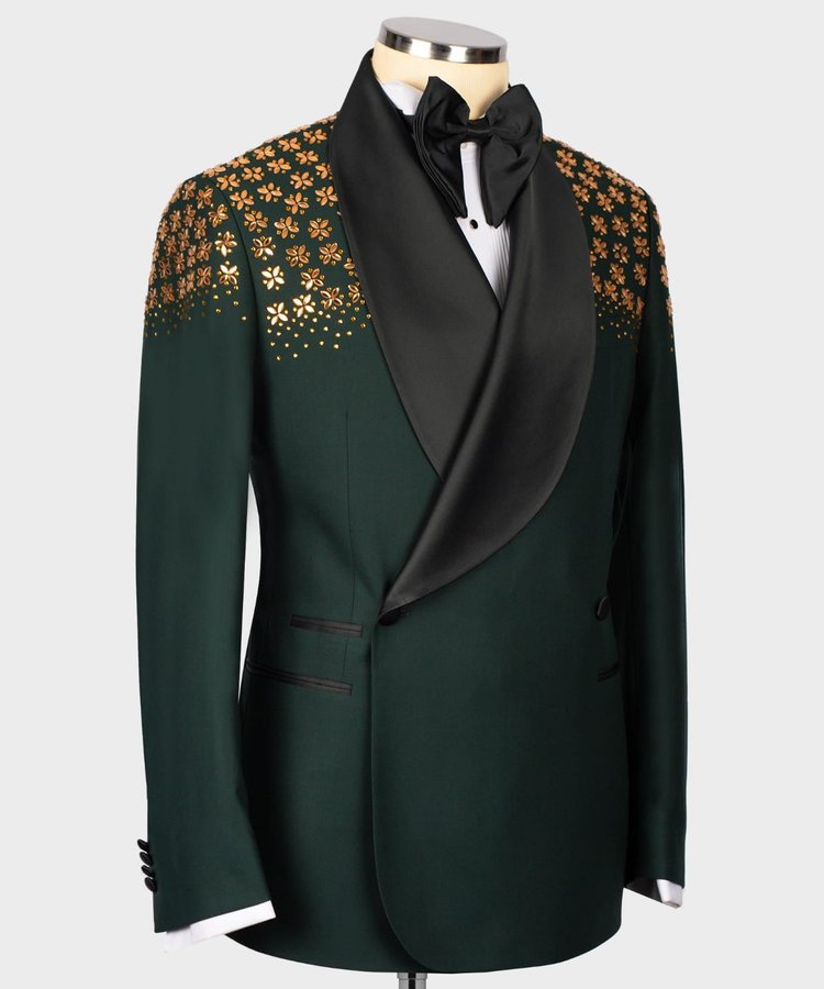 Luxury Wedding Tuxedo Green Formal Groom Men Suits Slim Fit Male Blazer Vest Pant Tailored Made Prom Party Suit