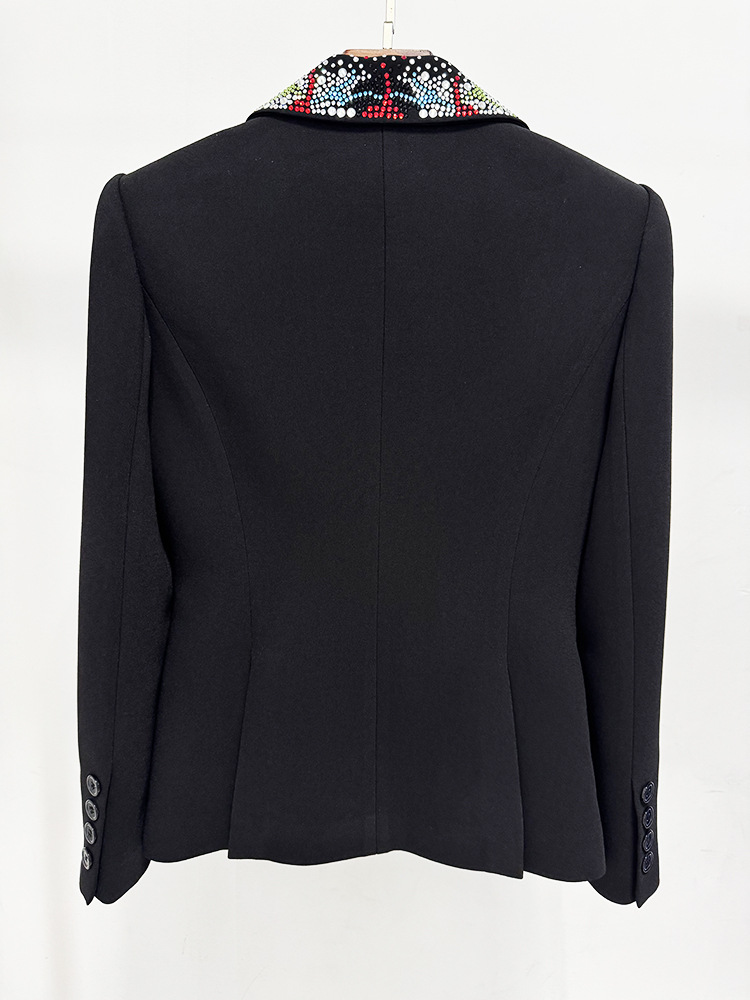 A11416 Elegant Women's Designer Luxury Blazer Jacket Black Crystal Evening Formal Outerwear for Airport Business Blazer Women