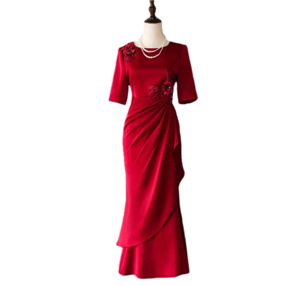 Designer High-Quality Mother Guest Dress 2025 MIDI Formal Wedding Banquet Wear