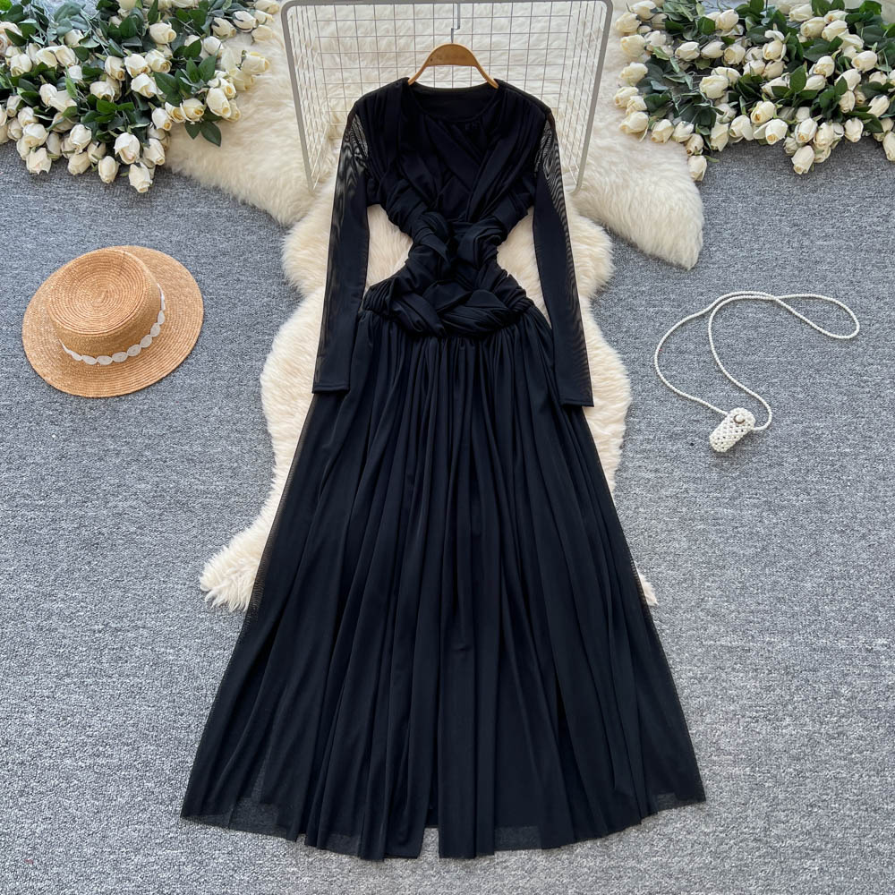 2025 Solid Digital Luxury Elegant Maxi Gown Women's Fashion Designer Long Sleeve Belted Slim Anti-Wrinkle Breathable Formal