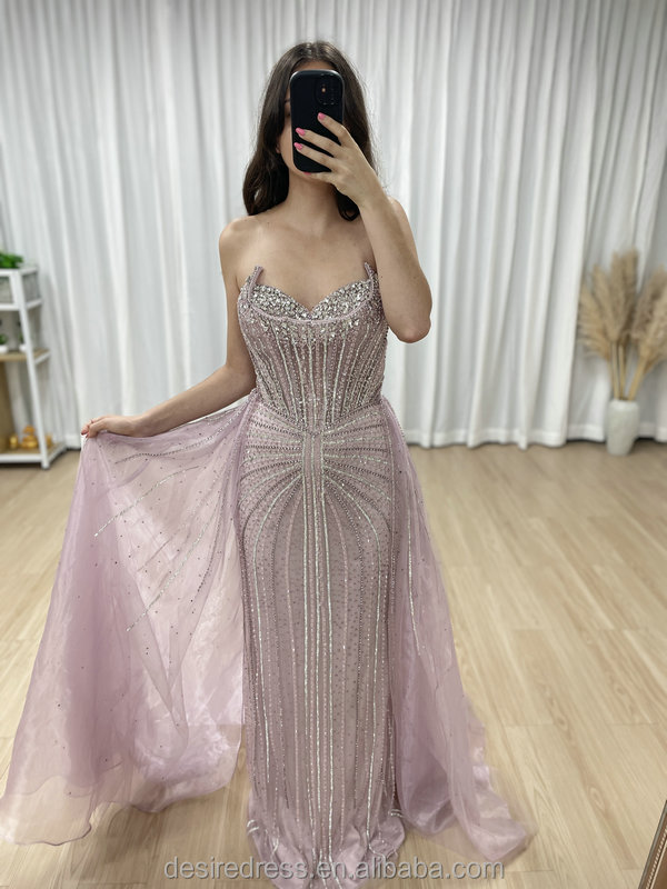 MB40365 Luxury Strapless Designer Evening Gown Embellished Hand Bead and Removable Back Skirt Timeless Style for Formal Occasion