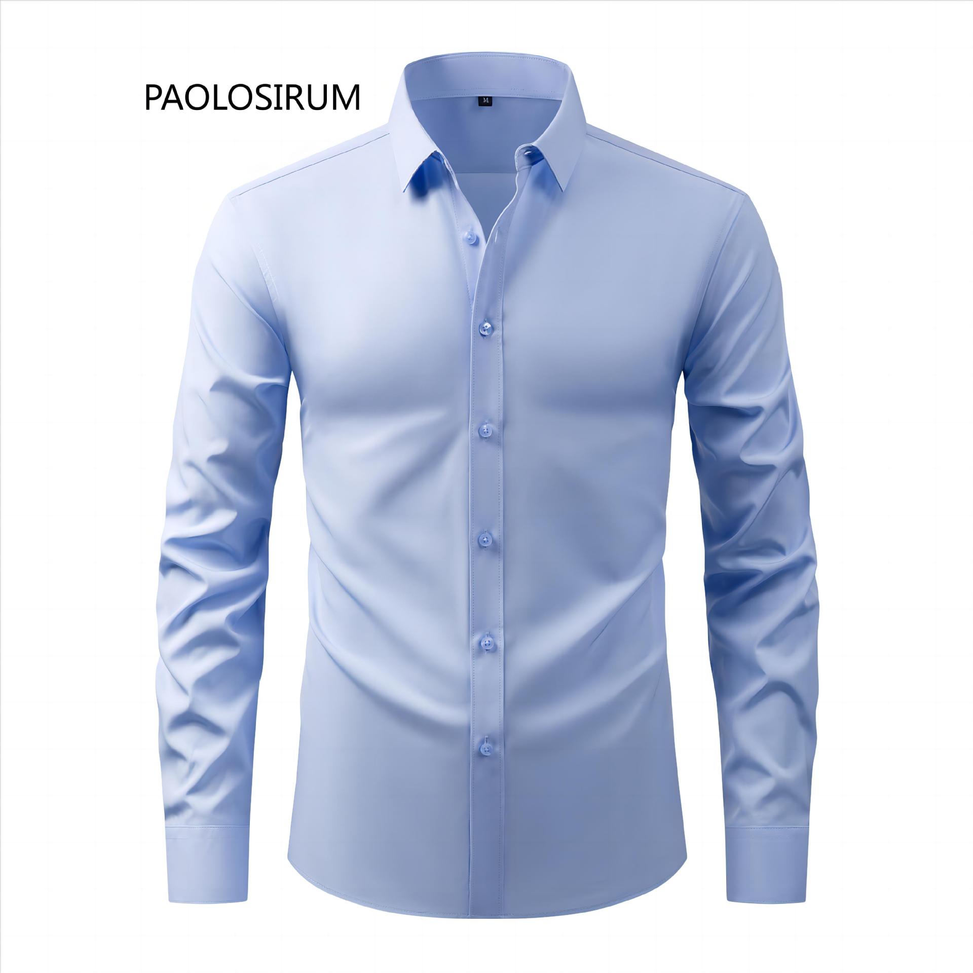 Wholesale Custom 4 Way Stretch Men's Dress Shirt Anti-wrinkle Non-iron Slim Fit Business Casual Thin Long Sleeve Shirt For Men