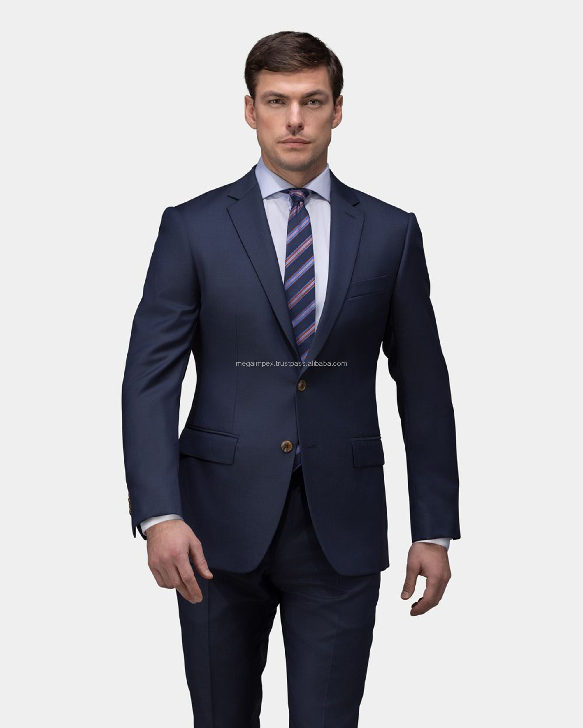 Breathable Men Suit Formal Tuxedo Navy Blue 3pcs Set