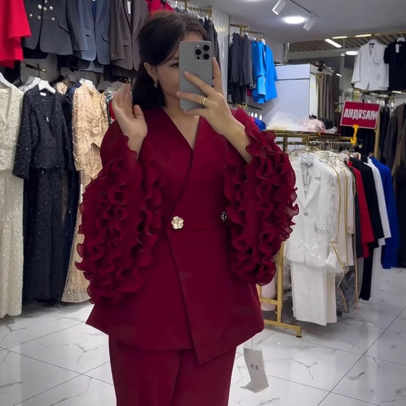 26 Spring/Summer New Style Women's Formal Suit Set Long-Sleeve Blazer Lace Decoration Velour Fabric Matching Trousers