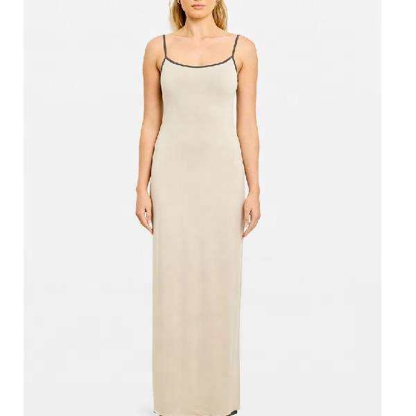 High Quality Custom Minimalist Contrast - Trim Slip Dress Maxi Dress