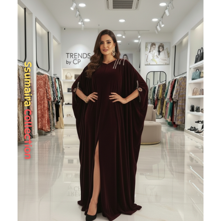 2025 Trends Cp Luxury Velvet Collection's Exquisite Crepe Kaftan Dress Modest Floor-Length A-Line Slit Evening Party Wear
