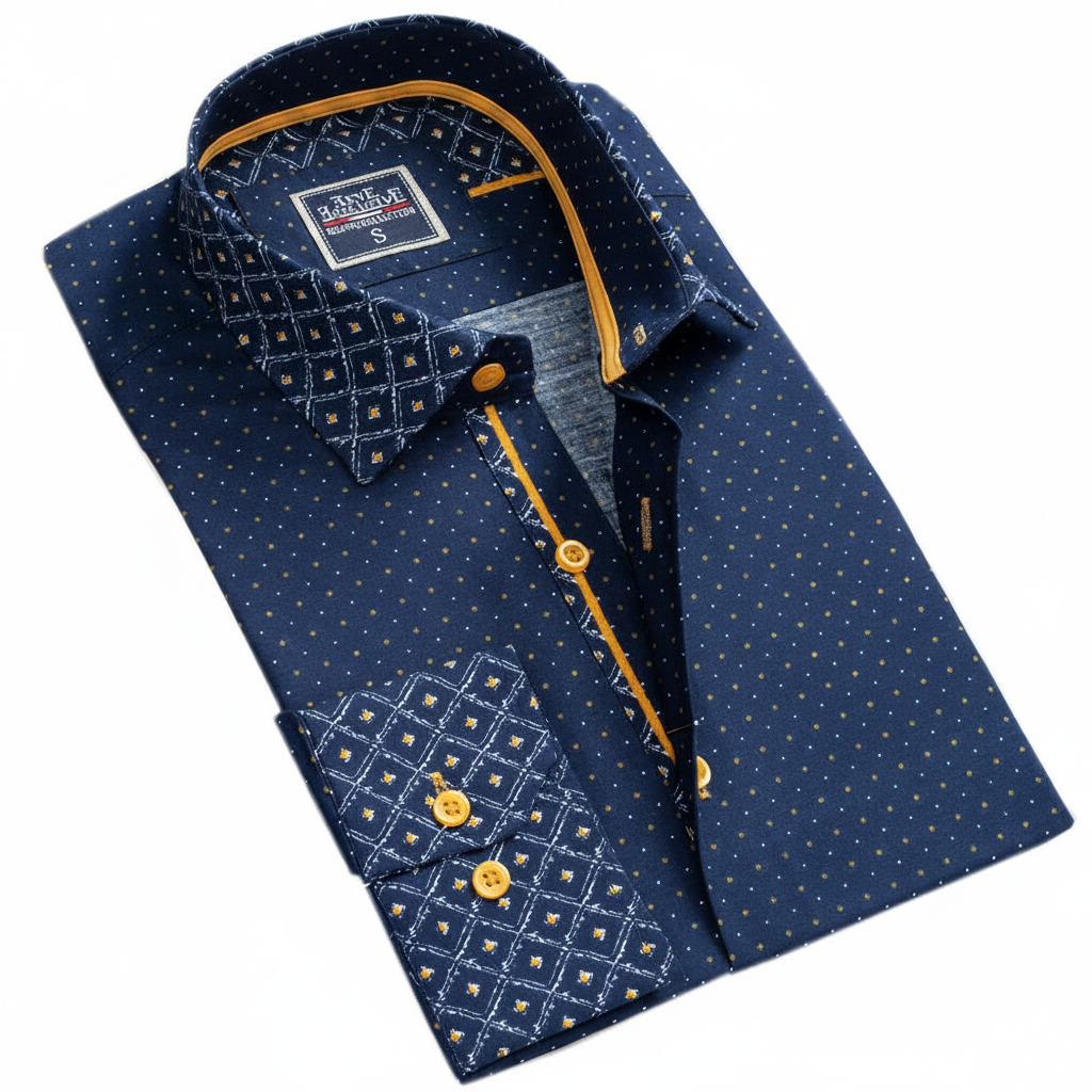 Navy Formal Plus Size Special Cut Designer Men's Dress Shirt 100% Cotton